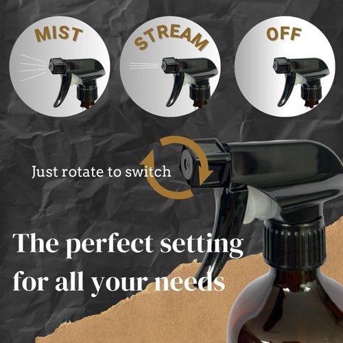 Skiennix 360° Spray Bottle - 16oz (2 Pack) | Versatile Upside Down Amber Plastic Bottles