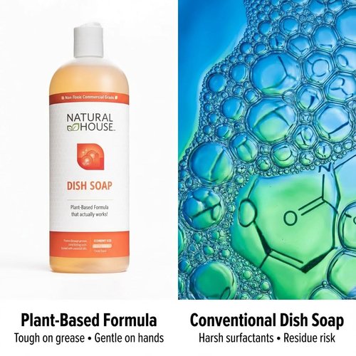 Natural House Scrubby - Probiotic Hand Dish Soap - Cuts Grease - Plant-Based Formula - Gentle on Hands - Citrus Scent - 32 oz