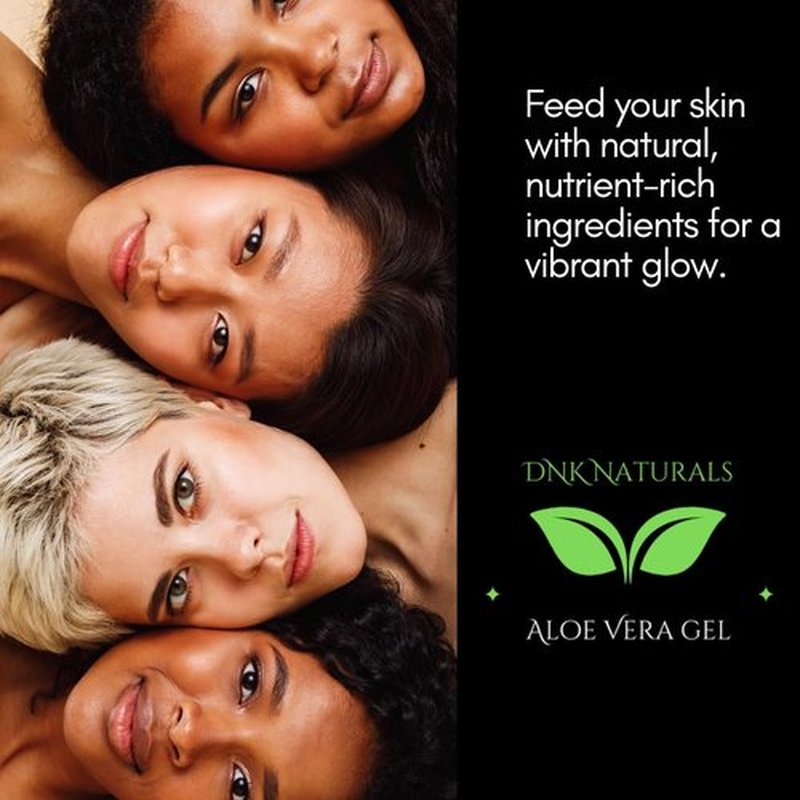 DNK Naturals Aloe Vera Gel made from fresh 100% Pure Aloe - Sunburn Relief - Calms Irritated Skin - Daily Moisturizer - With Niacinamide - For Face, Body, and Hair - Vegan, No Fragrance - 200ml