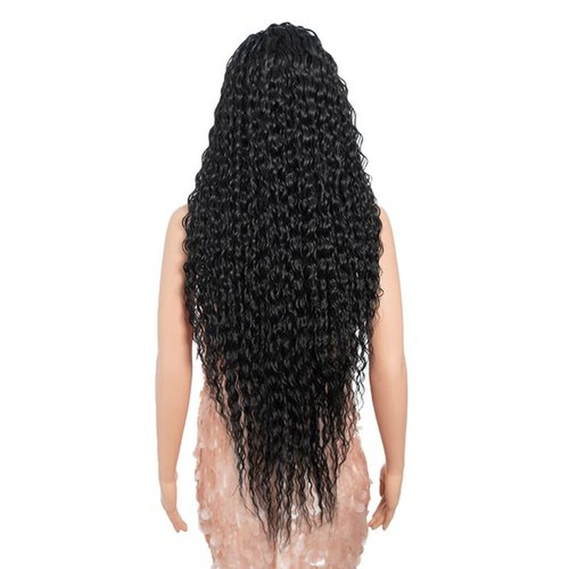 Style Icon 36”Super Long Curly Wig C-Shaped Side Part Lace Wig Afro Baby Hair Synthetic Black Wigs(36 inches, 1B)