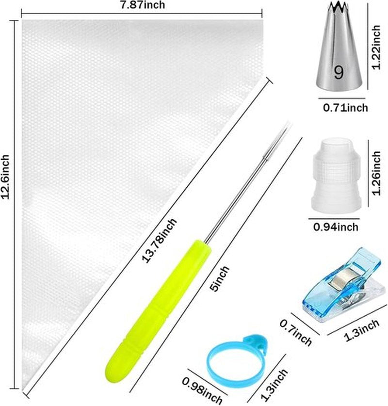 Skiennix Piping Bags Set - 100 Disposable 12-Inch Pastry Bags with 7 Frosting Tips & Accessories for Cake Decorating