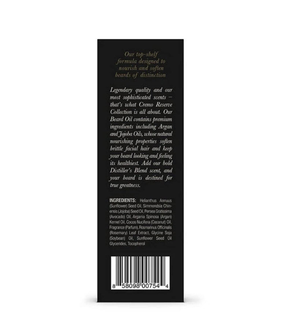Cremo Beard Oil, Distiller's Blend (Reserve Collection), 1 fl oz - Restore Natural Moisture and Soften Your Beard To Help Relieve Beard Itch