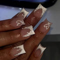 Short Press on Nails Square,Short Length Fake Nails White French Tips False Nails with Rhinestones Designs Acrylic Nails Press on Glossy Glue on Nail for Christmas/Valentine'S Day/Women 24Pcs