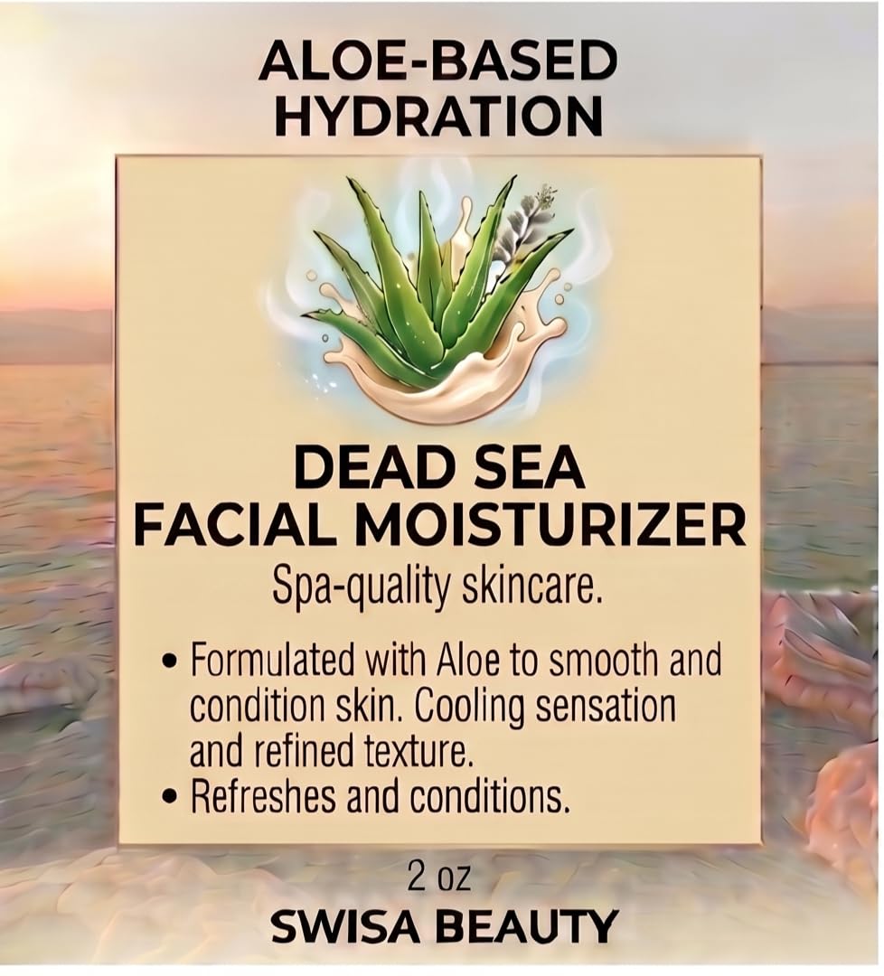 Swisa Beauty Dead Sea Facial Moisturizer – Daily Mineral Hydrator & Conditioning Cream to Soften & Nourish the Skin with Aloe, Seaweed & Green Tea, 2 oz