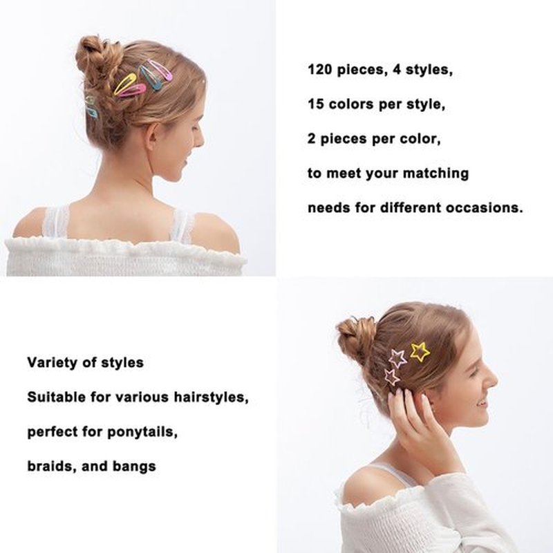 120Pcs Hair Clips for Girls,Non Slip Metal Snap Hair Clips for Kids Star & Butterfly hair accessories (4 Styles and 15 Assorted Colors)