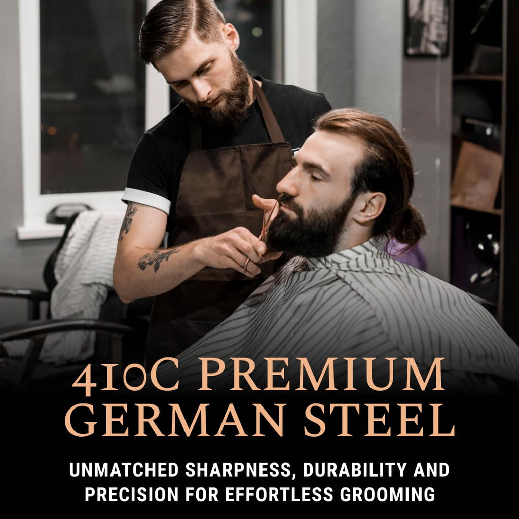 Ontaki Beard & Mustache Scissors for Men - 5inch, Rose Gold - 410C German Steel Durable, Ergonomic Design Travel Friendly Facial Hair Scissors - Beard Grooming Kit 2 Combs & Case Perfect for Styling