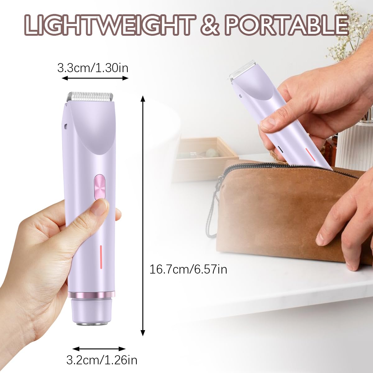 2 in 1 Bikini Trimmer for Women Pubic Hair Dual-Head Electric Razors for Women , Rechargeable Body Hair Shaver and Face Razor, Waterproof Wet/Dry Use Hair Removal for Bikini Legs Face Underarm Arm