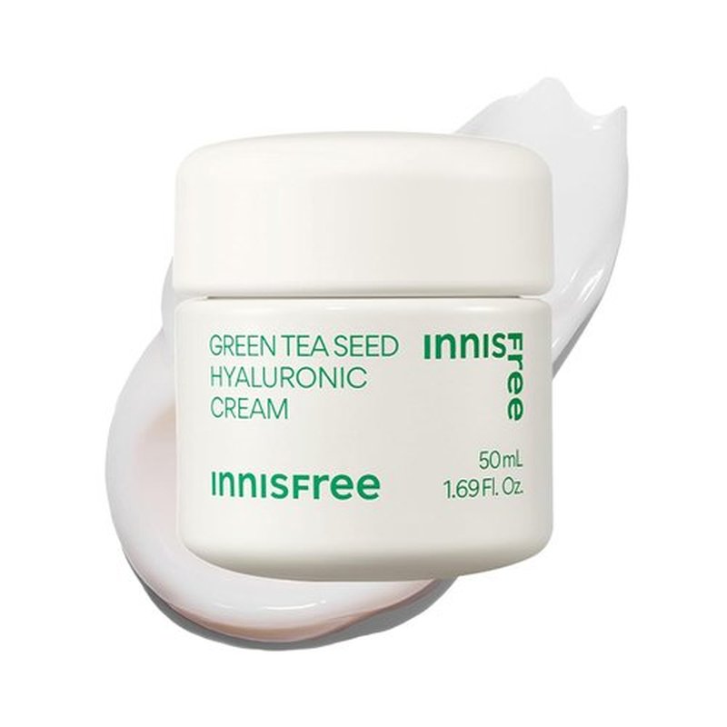 Innisfree Green Tea Seed Hyaluronic Acid Cream - Hydrating Korean Face Moisturizer with Ceramide | Jumbo Size Available