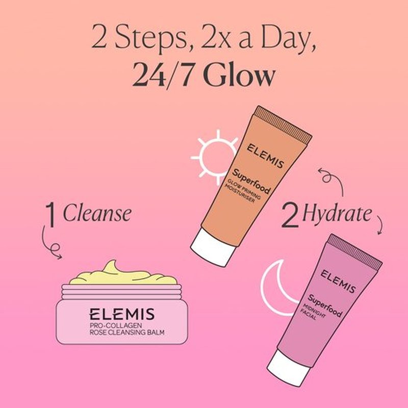 ELEMIS Way to Glow Exclusive Skincare Kit($70 Value) - Travel Set with Travel-Size Rose Cleansing Balm, Glow Priming Moisturizer & Midnight Facial, Nourish & Illuminate Skin all day