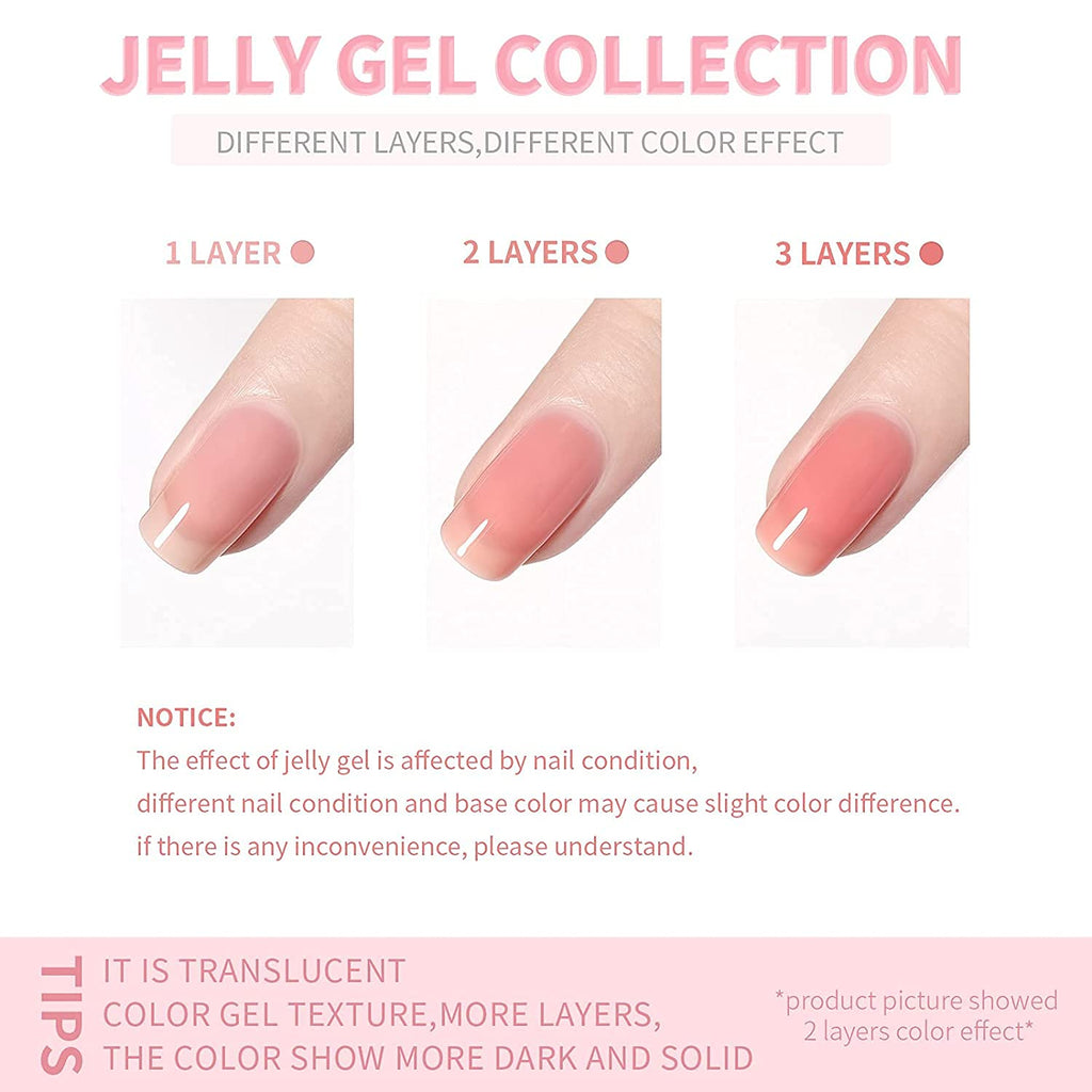 Vishine Nude Gel Polish Kit, Sheer Milky Pink Jelly Transparent Nail Polish UV LED Gel Nail Polish Varnish Nail Art DIY Saon 6Pcs 8ML