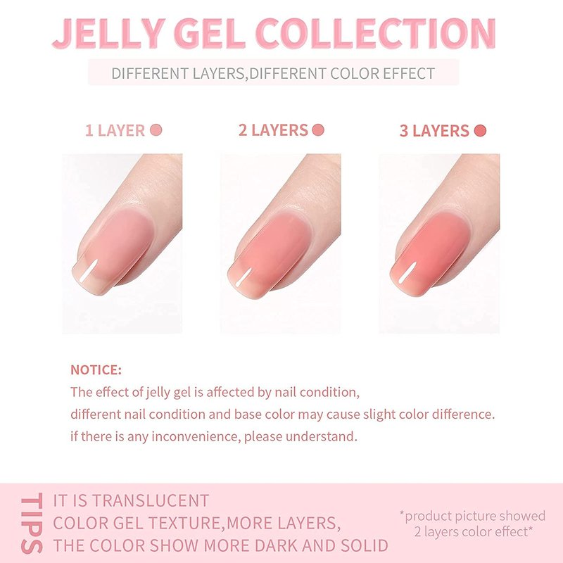 Vishine Jelly Gel Nail Polish 8ML Set Sheer Nude Pink Gel Polish Crystal Transparent Gel Polish Kit Nail Art Varnish Manicure Collection Gift Set 6PCS