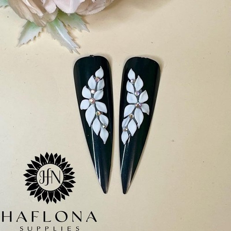 Handmade 12Pcs -3D -Acrylic White Apricot -Flowers -for -Nails Long Size L, XL, XXL, Flower Nail Charms Rhinestones, Floral Gems Kit Accents for Crafts and Designs -HaFloNa
