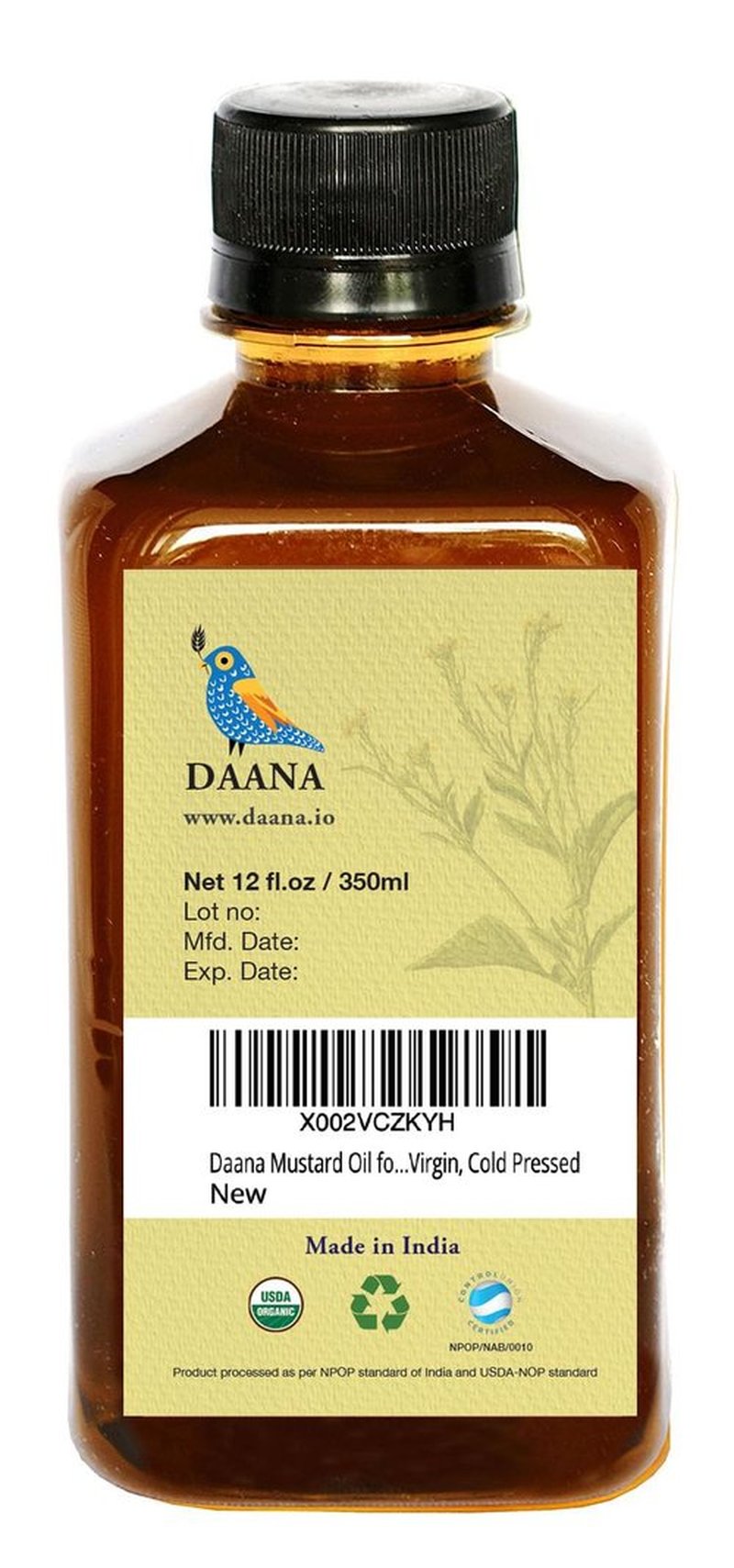 DAANA Mustard Oil for Skin: Certified USDA Organic, Extra Virgin, Cold Pressed