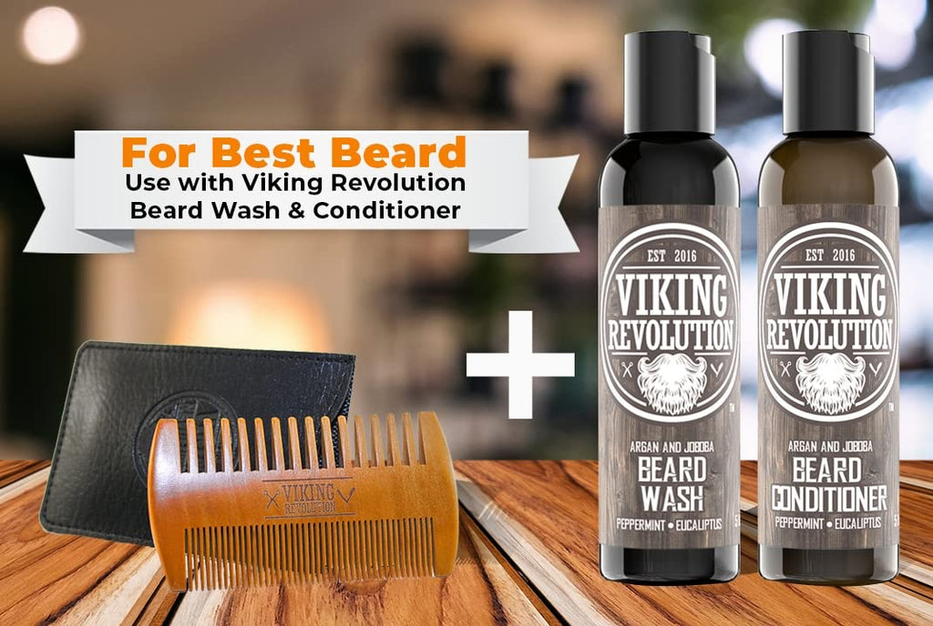 Viking Revolution Wooden Beard Comb and Case - Pocket Comb