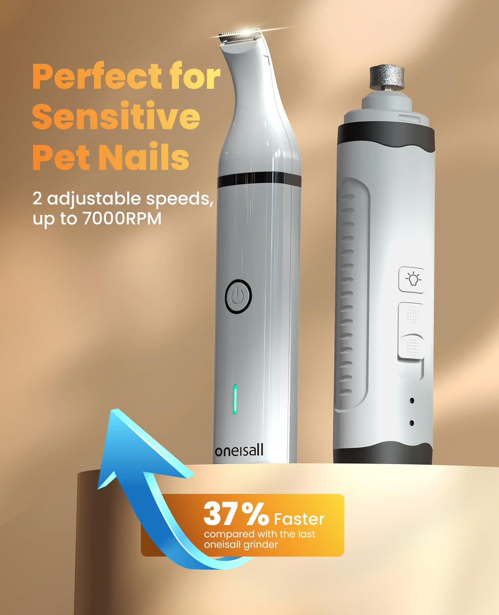 oneisall 3 in 1 Dog Nail Grinder & Paw Trimmer Kit, 2 LED Lights
