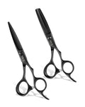 ULG Hair Cutting Scissors Set 2-Pack Haircut Shears and Hair Thinning Scissors Ergonomic Handle Lightweight Hairdressing Shears for Home and Salon Use, Matte Black