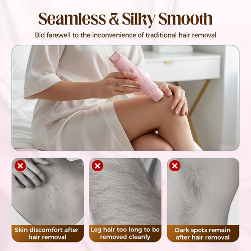 2-in-1 Electric Bikini Trimmer for Women, Waterproof Dual-Head Shaver & Epilator for Pubic, Underarm, Legs & Face, Rechargeable Painless Hair Removal (Pink)
