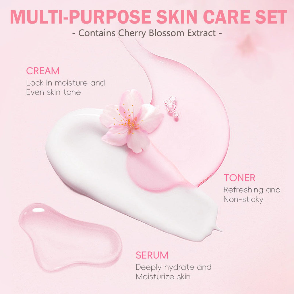 Skin Care Set for Teens Girls,Cherry Blossoms Skincare for Girls 10-12,Hydrating Face Skin Care Kit with Cleanser,Toner,Serum,Eye Cream,Face Cream,Galentines Gifts,Bulk Gift,Valentines Day Gifts