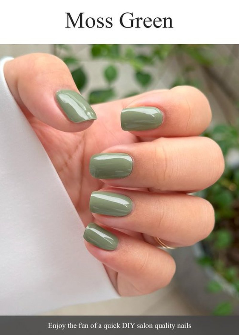 AutyaMee Semi Cured Gel Nail Strips (Army Green), 20 Pcs Gel Nail Wraps, Stickers, Salon Quality, Long Lasting, Works with Any Lamps