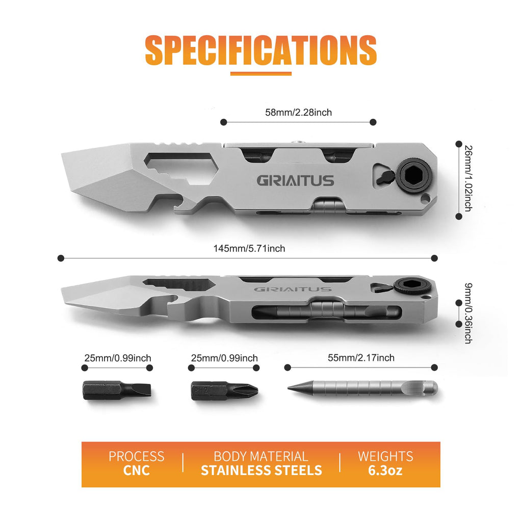 EDC Pry Bar Multitool with Bi-Directional Ratchet Screwdriver & Everlasting Pen, Wrenches, Crowbar, Bottle and Box Openers - Your Versatile Companion for Everyday Carry and Camping Accessories