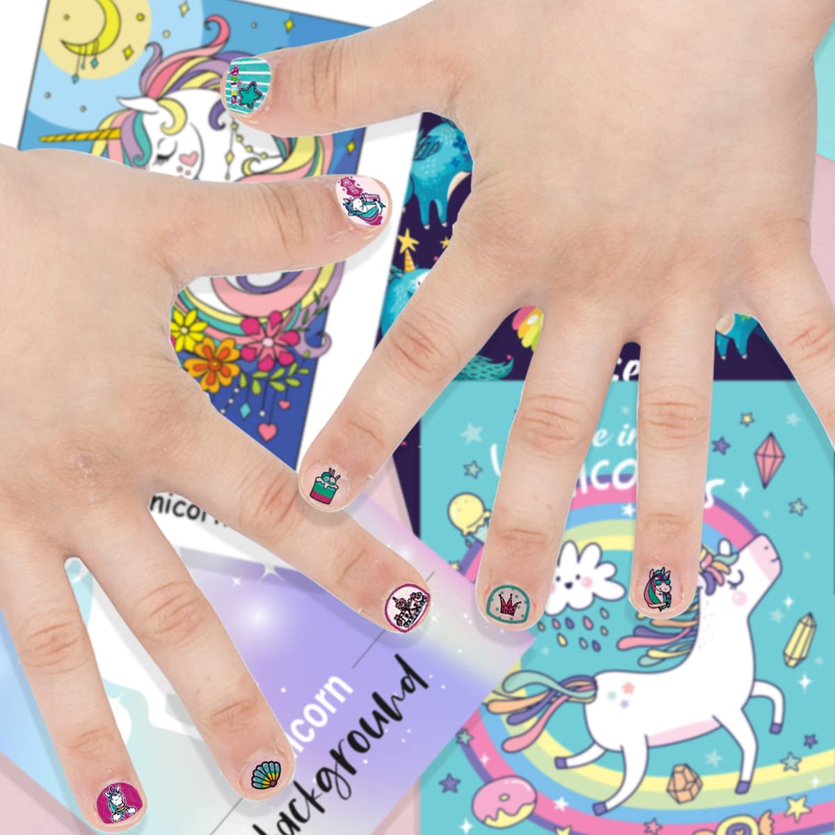 VIWIEU Small Unicorn Nail Stickers and Decals for Kids Little Girls 12 Sheets Birthday Party Favors, 600+ Cute Toddler Tiny Fingernail Wraps, Easter Basket Filler, Christmas Holiday Gift