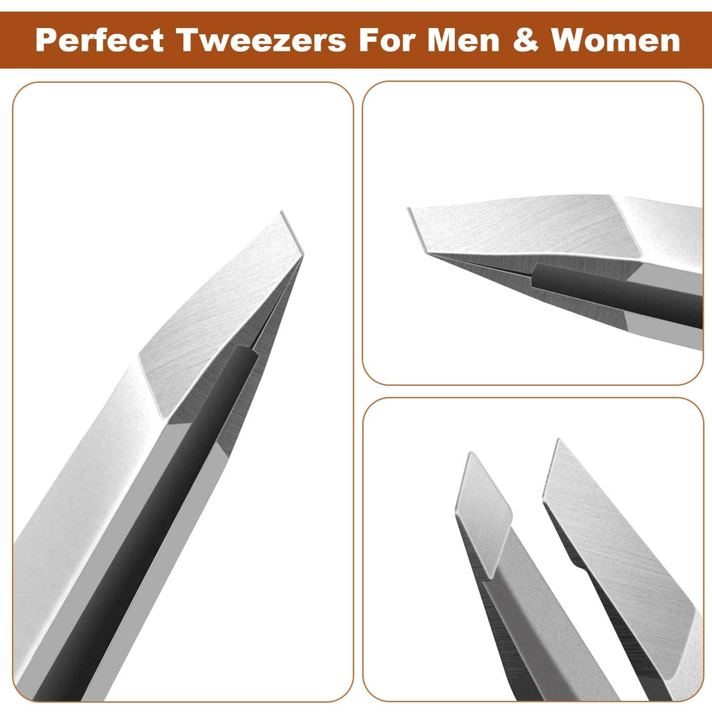 QFGasre 2Pcs Tweezers for Eyebrows Women Facial Hair eyebrow Tweezers Stainless Steel Precision Eyebrow Plucking for Facial Chin Brow Silver Women and Men