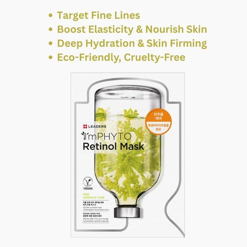 I'MPHYTO Leaders Facial Mask 10 Sheet Retinol Vegan Mask | Anti-Aging & Fine Wrinkle Skin Care | Plant-Based Rock Samphire, Carrot Extract & Natural Cellulose Sheet
