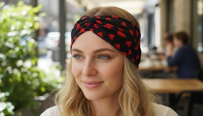 6 Piece Valentine's Day Headbands, Black Red Pink Wide Turban Head Wraps, Stretchy Non Slip Hair Bands with Love Lip Heart XOXO Pattern for Women