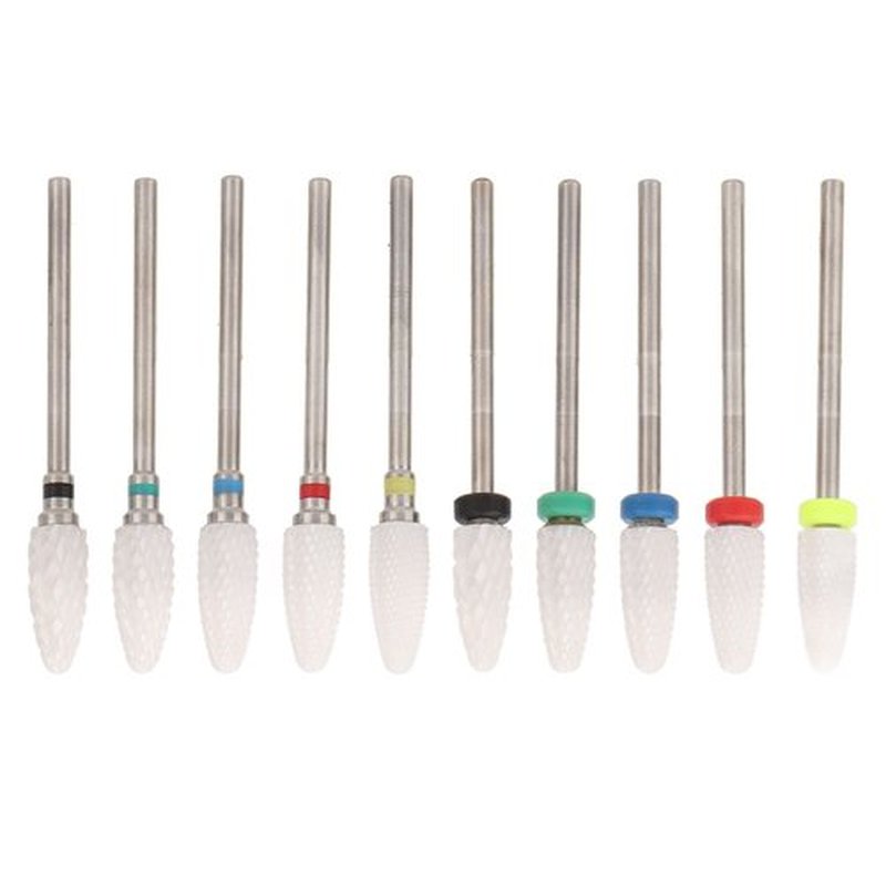 10 pcs Ceramic Nail Drill Bits Set, Electric Nail Files, Cuticle Polishing Bits for Acrylic Gel Nails, for Manicure and Pedicure for Nail Grinding