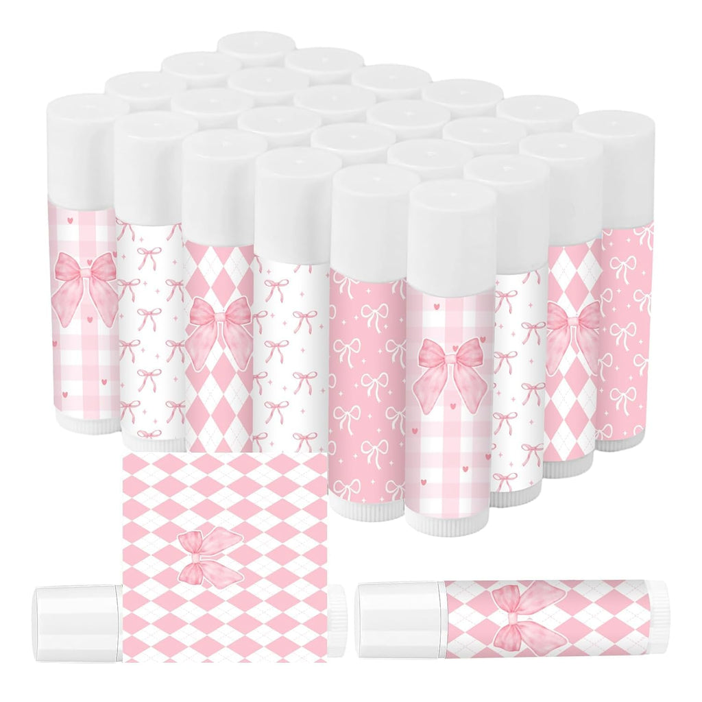 50 Pcs Pink Bow Baby Shower Favors Bulk Pink Bow Moisturizing Lip Care Coquette Bow Party Favors for Bachelorette Wedding Birthday Bridal Baby Shower Employee