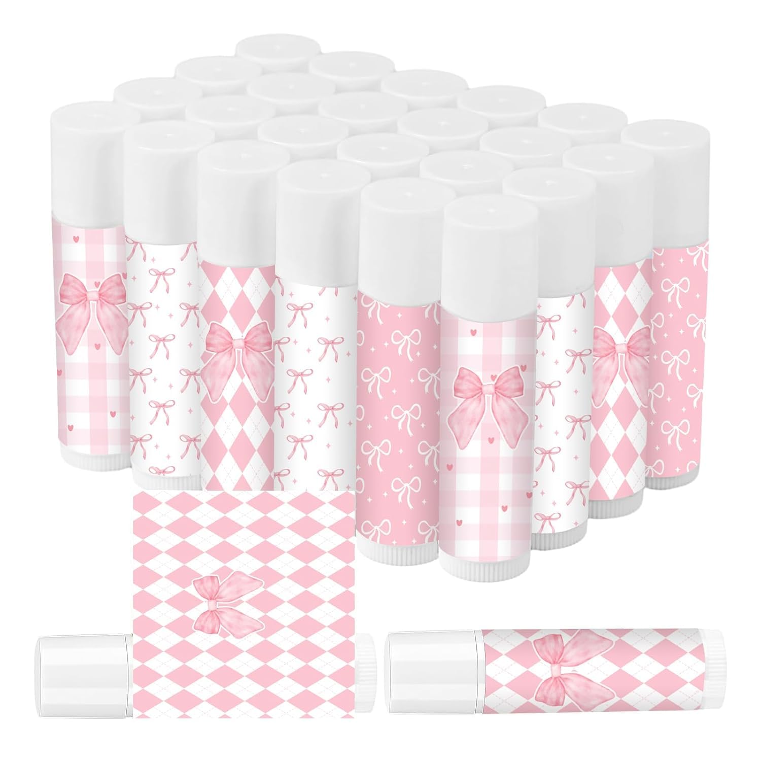 50 Pcs Pink Bow Baby Shower Favors Bulk Pink Bow Moisturizing Lip Care Coquette Bow Party Favors for Bachelorette Wedding Birthday Bridal Baby Shower Employee