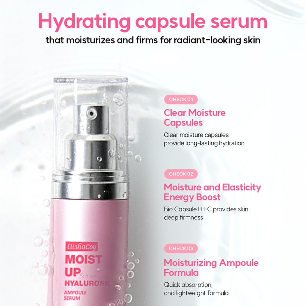 Elishacoy | Moist Up Super Hyalurone Ampoule Serum, Deep Hydration & Elasticity Booster with Multi-Layer Hyaluronic Acid Capsules + Collagen, for All Skin Types, 50ml (1.69 fl oz)