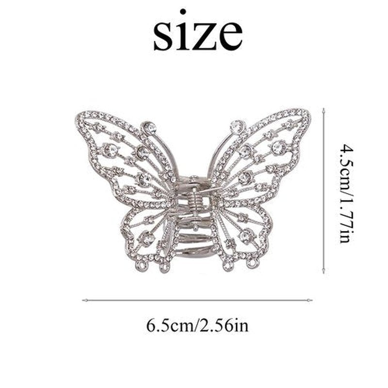 4PCS Vintage Butterfly Hair Clips for Hair, Metal Gold Rhinestone Butterfly Mini Hair Clips Sparkly Diamond Claw Clips Alloy Fancy Thick Hair Barrette Clamp for Women Girls