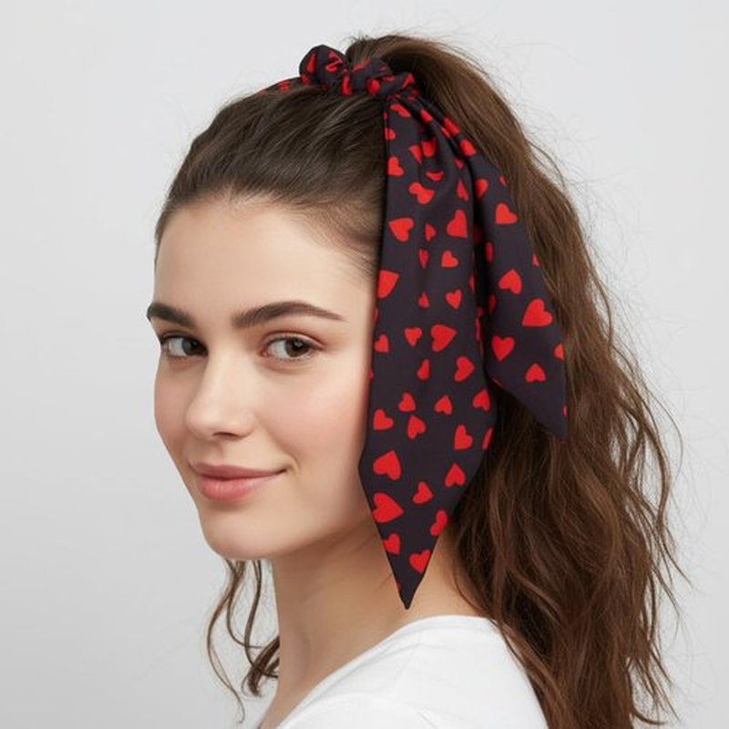 Briutn Valentines Hair Scrunchies for Women Pink Heart Hair Ribbon Scrunchy Ponytail Holder
