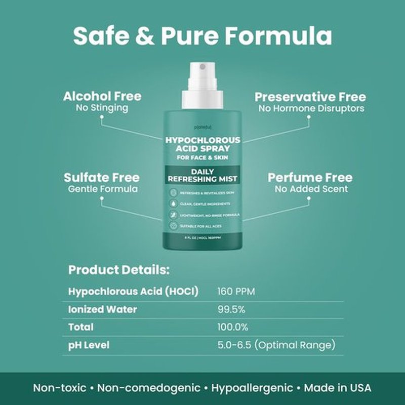 Hypochlorous Acid Spray for face (8 oz) - Face Spray for Acne, Hypochlorous Travel Size Gentle Facial & Skin Cleansing for Body, Back, Skin and Facial Cleaning & Repair - Made in USA