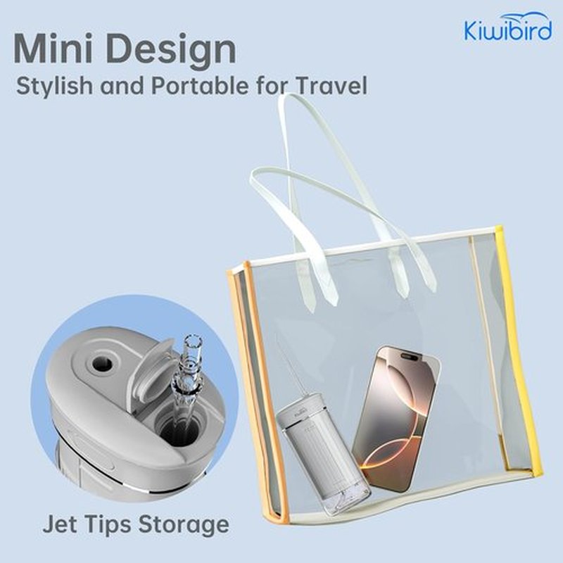 **KIWIBIRD Mini Water Flosser - Ultra-Portable Cordless Oral Irrigator with UVC Light, 3 Modes, 230mL - Travel & Home Use (Purple)**