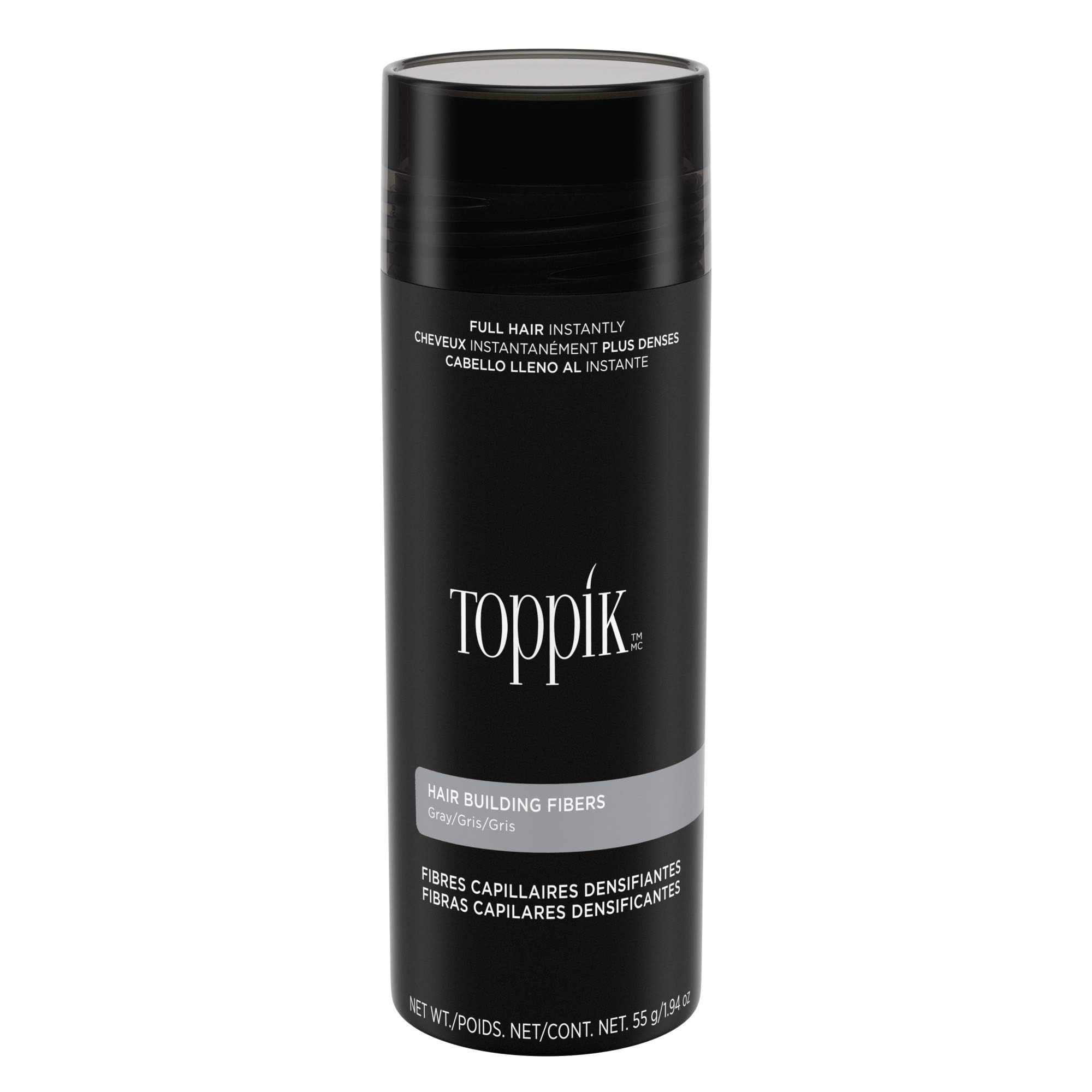 Toppik Hair Building Fibers, Gray, 55g Fill In Fine or Thinning Hair, Instantly Thicker, Fuller Looking, 9 Shades for Men & Women, Keratin Protein Formula