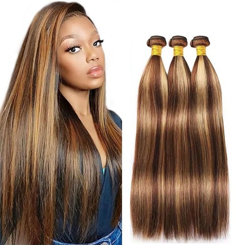 P427 Blonde Bundles Human Hair Straight Bundles 16 18 20 Inch Honey Blonde Human Hair Weave 3 Bundle Unprocessed Brazilian Virgin Hair Brown Straight Human Hair Extensions 50 Grams/Bundle