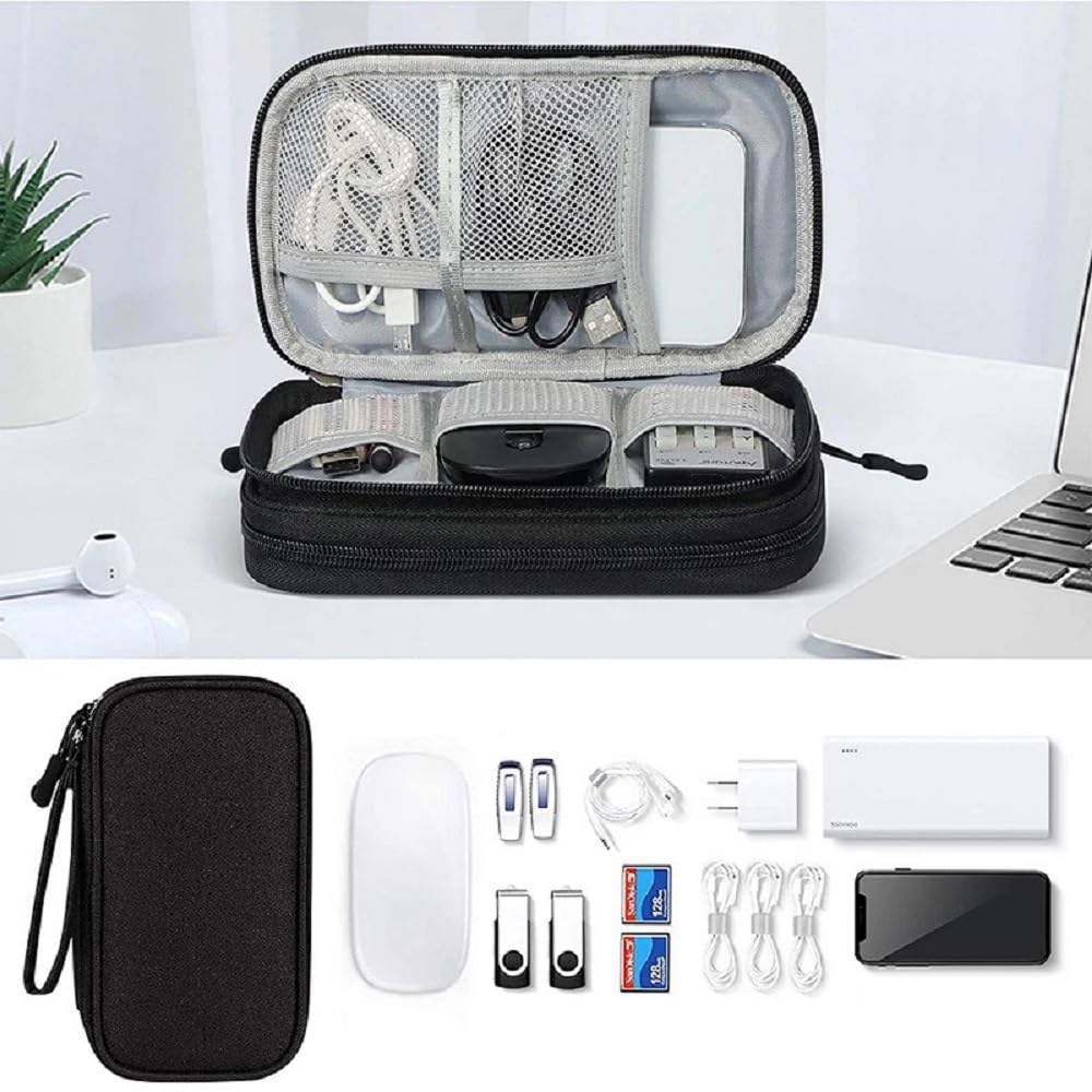Yiasangly Electronic Organizer Bag, Waterproof Portable Travel Cable Storage Bag, Multifunctional Cord Storage Case for USB Drive, Dard Drive, Power Bank, Charger, Mouse, USB Cable, Headphones - Black