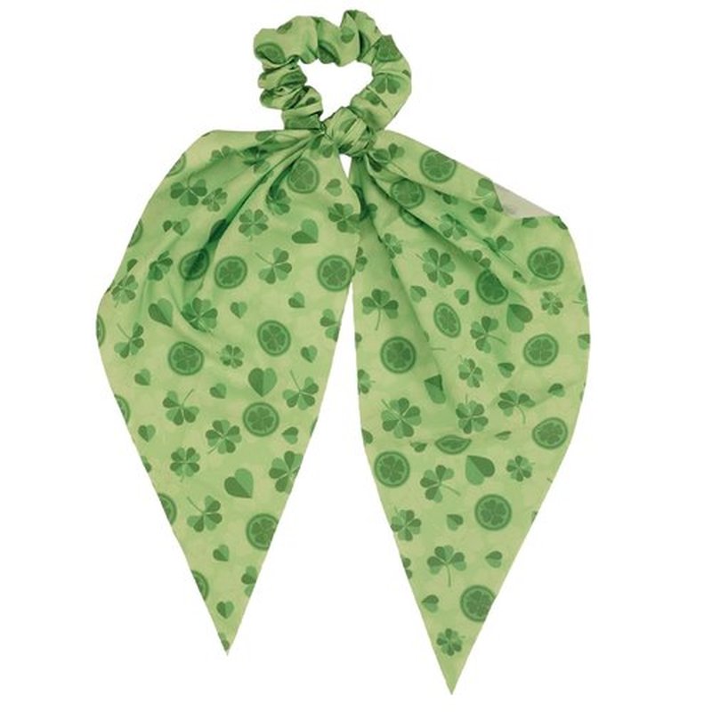 4-Piece St. Patrick's Day Hair Scrunchies Set, Shamrock Clover Bow Scrunchies with Long Tail, Chiffon and Silk Hair Accessories Hair Ties for Irish Theme Celebrations