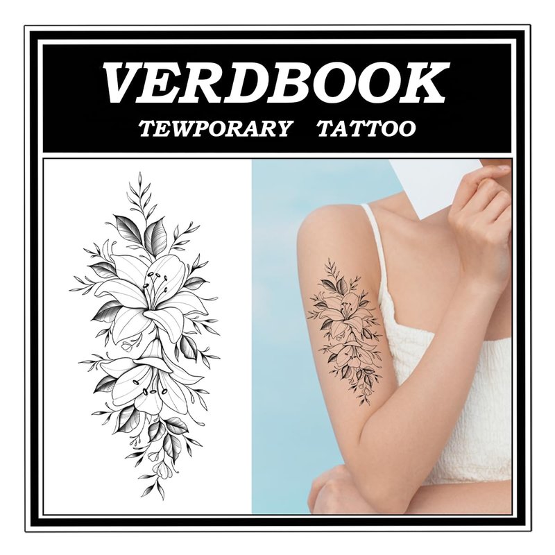 VERDBOOK Waterproof Temporary Tattoos: 2-Sheet Tattoo Kit with Realistic Body Stickers, Semi-Permanent Tattoos for Adults Lasting 7-15 Days – Safe for Men & Women, Blossom Journey