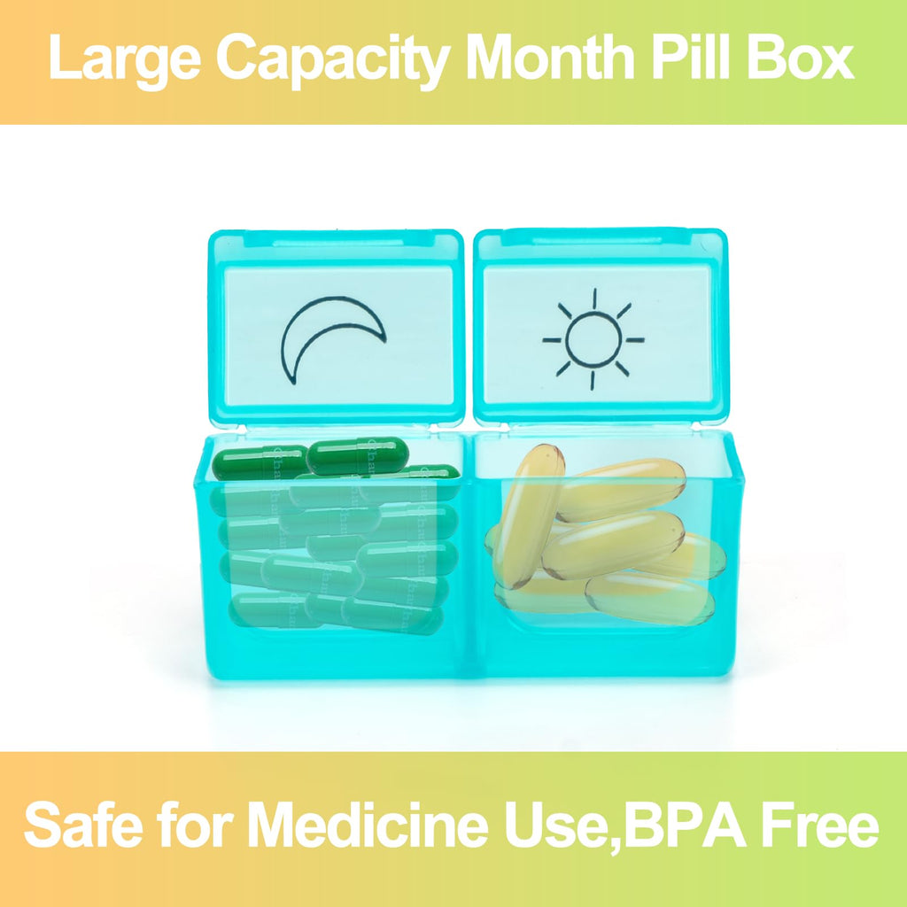 Monthly Pill Organizer 2 Times a Day,30 Day Pill Organizer 2X a Day,Pill Boxes and Organizer 2 Times a Day with Travel Case,Moth Pill Box Am Pm Month Pill Box Organizer with 32 Daily Compartments