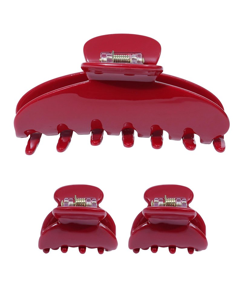 Ufgin Cherry Red Acetate Hair Claw Clips for Women 3.9 Inch Large French Banana Clip and 2 PCS Small No-Slip Claw Clips for Thick or Thin Hair（Red）