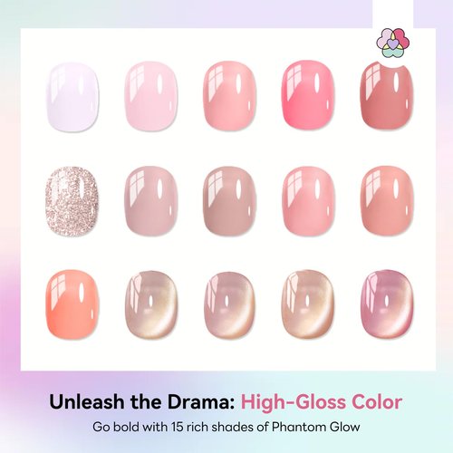 SAVILAND All-in-1 Poly Extension Gel Nail Kit: 15 Colors Poly Gel Nail Kit for 28 Days Long-Lasting, Pink Peach Cat Eye with Slip Solution U V Light for Quick Nail Extensions Home Salon Daily Art DIY