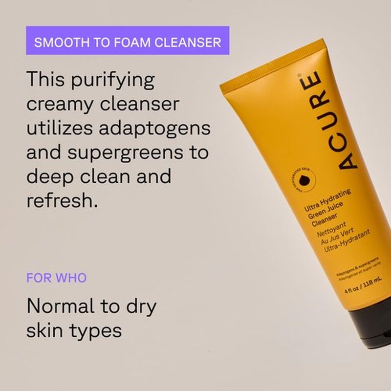 Acure Ultra Hydrating Green Juice Face Cleanser - Superfood Formula for Clean Skin | 4 Fl Oz