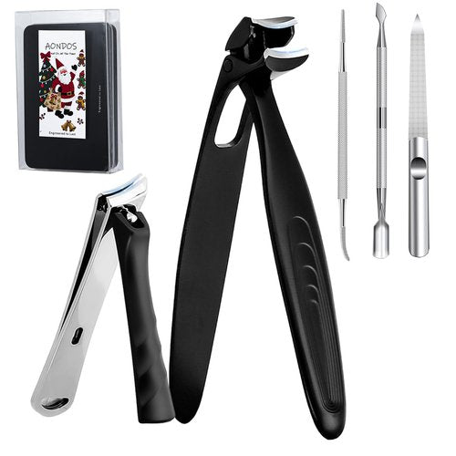 Precision Stainless Steel Heavy Duty Angled Head,Wide Jaw Clippers for Seniors and Man,Ingrown Toenail,Thick Nail.Long Handle, Slanted Nail Cutter for Men,Women,Pregnant,Elderly.5Pcs