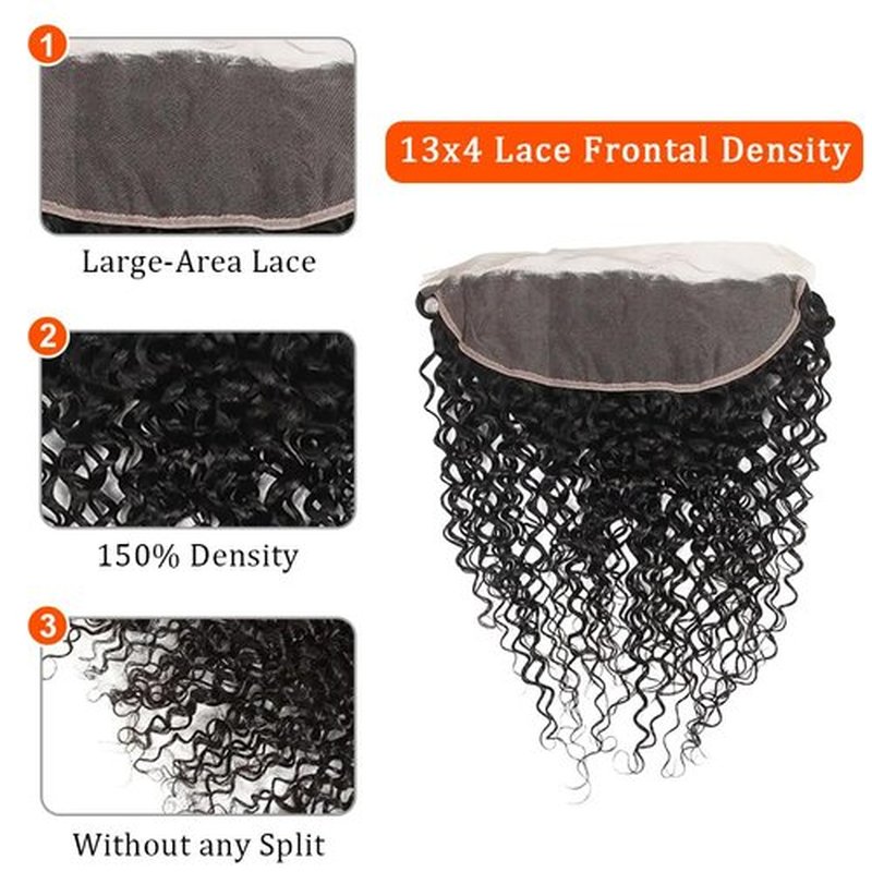 13x4 Lace Frontal Deep Wave 14 Inch 150% Density Unprocessed Brazilian Human Hair HD Lace Frontal Pre Plucked Free Part with Baby Hair for Black Women Natural Color