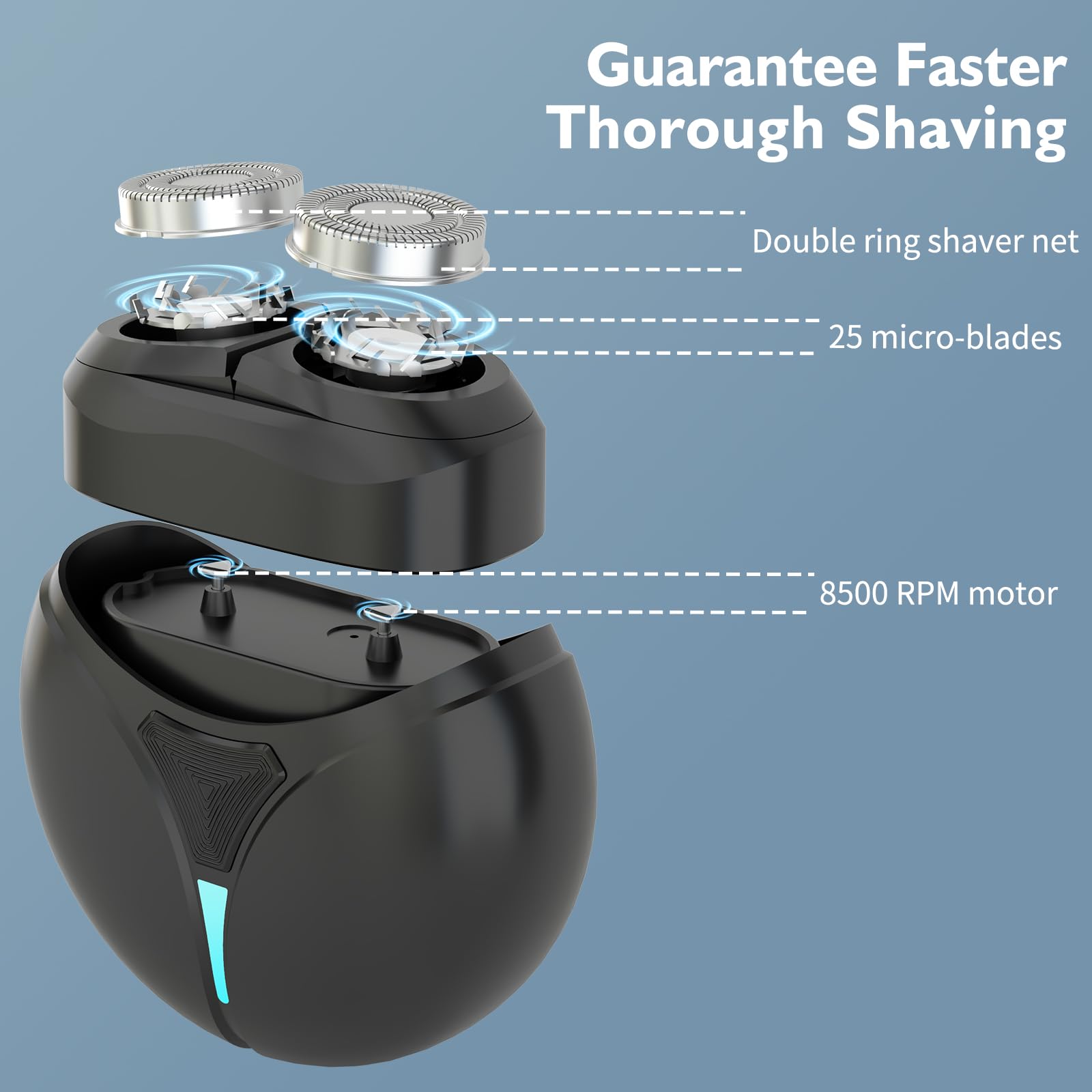 Mini Dual-Head Electric Shaver,Type-C Charging,Use for 30 Days,IPX7 Waterproof,8500RPM Motor,Electric Razor,Shaver for Men