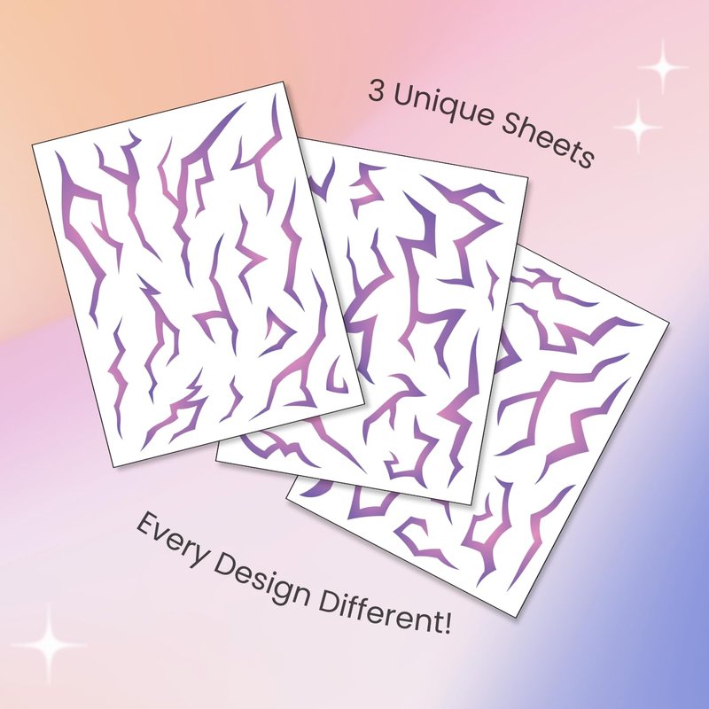 UV Glow Pattern Temporary Tattoos | 3 Sheets Purple Demon Energy Pattern | Blacklight Activated Neon Blue | Hunter Cosplay | Fake Tat Stickers | Kpop Birthday, Glow Party, RPD, Halloween