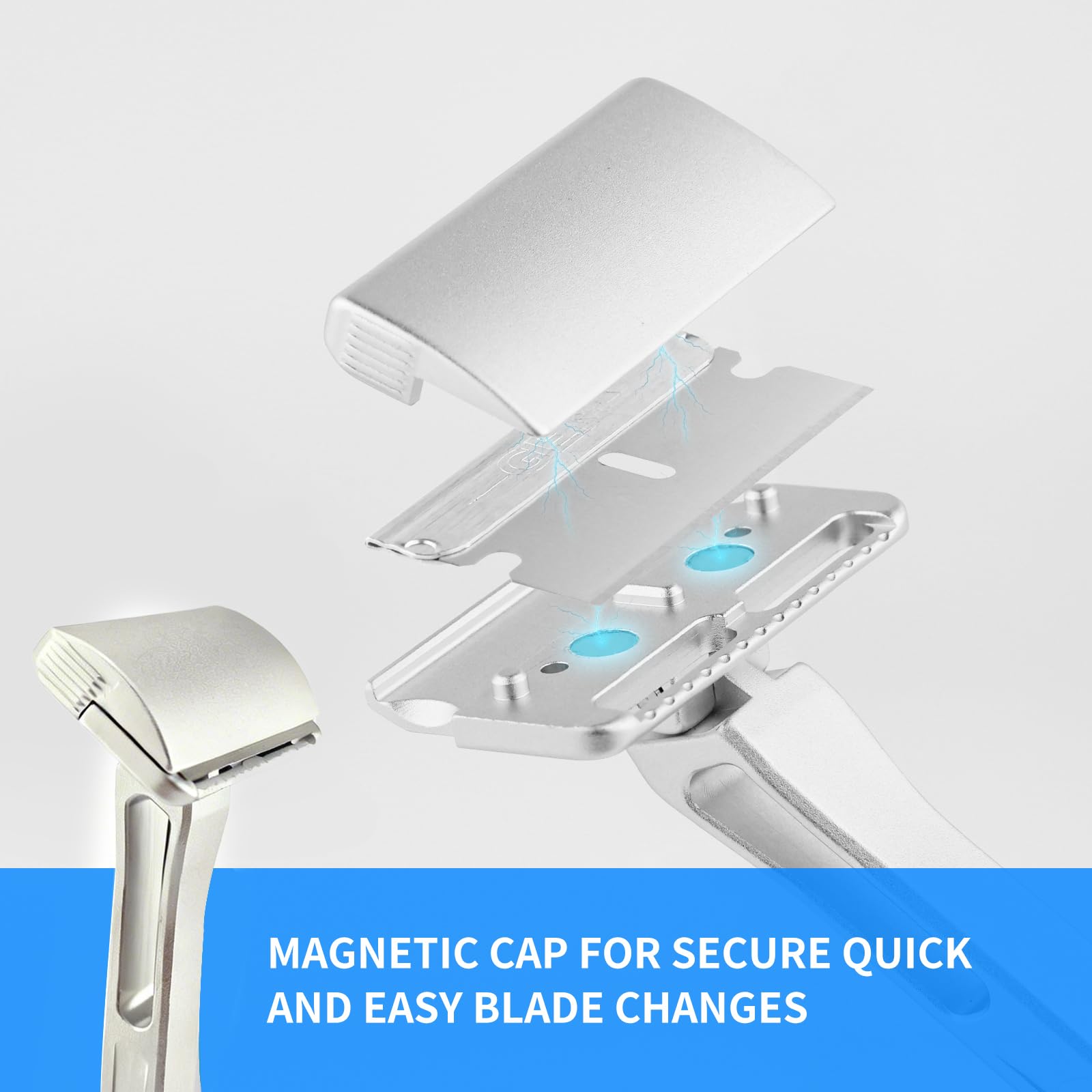 KAMPFE Upgraded Version Safety Razor Made of 6061 Aluminum Alloy Material, Comfortable shaving，GEM Single Sided Safetyshaver Shaver Handle for Men with Suction Cup Holder and Safety Razor Blades